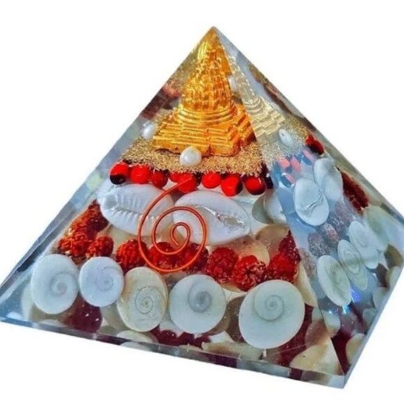 Orgonite Crystal Pyramid, Laxmi Pyramid with Rudraksha, Shree Yantra, Home Decor - Picture 4 of 4